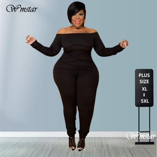 Plus Size Jumpsuit Overalls for Women Off Shoulder Bandage Long Sleeve Stacked Romper One Piece Outfit Wholesale Dropshipping