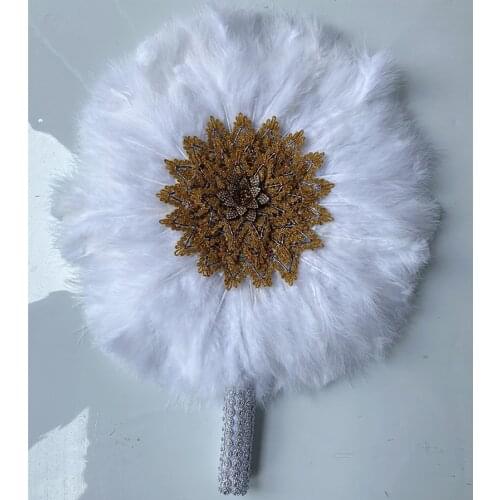 2021 New Design African White Feather Big fan ladies wedding feather fan for bride Double side feather nigerian feather handfan