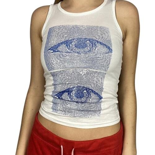 Eyes Printed Tank Tops y2k Harajuku Corset Tops Vintage Fashion Streetwear Sleeveless Crop Top Women Casual Sweats