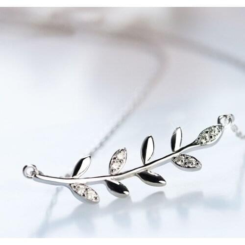 925 Sterling Silver leaves zircon Necklaces & Pendants For Women Fashion Lady Festival Gift Sterling-silver-jewelry