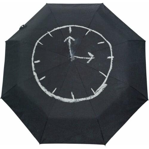 Creative Design Big Clock Printed Automatic Umbrella Black Business Umbrella for Men Windproof Rainproof Anti-UV Paraguas