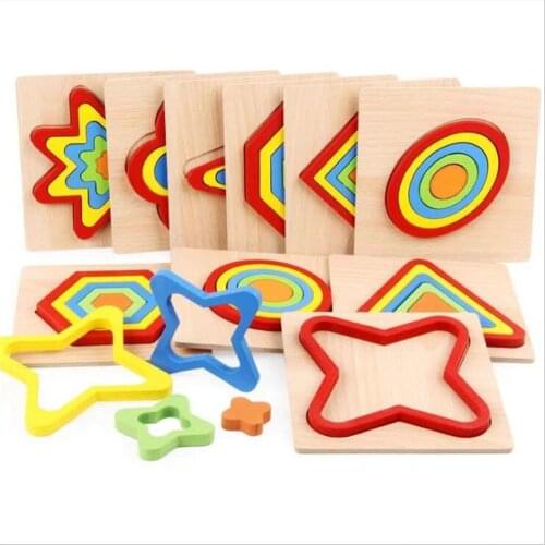 1 Set Color Childrens Eometry Jigsaw Puzzle Toys Wooden Toys Kids Educational Toy Baby Cognition Learning Matching Toy Set New
