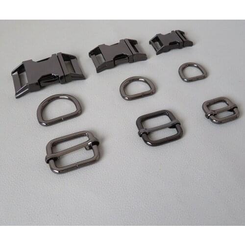 10Sets/Lot Metal Buckle D Ring Clasp Belt Straps Half Ring For Bag Dog Collar Paracord Hook Adjuster Slider Harness Hardware