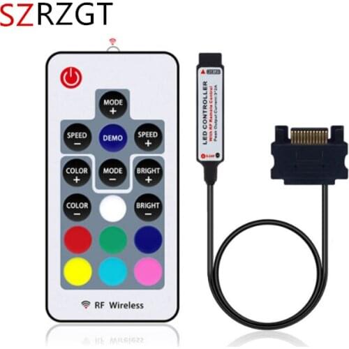 10pcs DC12V SATA RGB controller PC Computer Case SATA interface 17Key RF remote control for 12V LED Strip RGB 5050