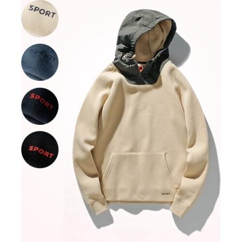 2020 Autumn and Winter Velvet Hoodies Mens Fashion Thick Hooded Pullover Warm Heavy Weight Raglan Sleeves Sports Casual Hoodies