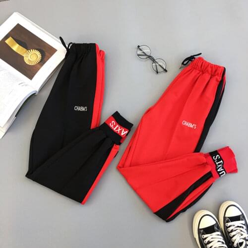 2021 Sport Pants For Women Hiphop Patchwork Harem Pants Fall Casual Trousers Elastic Waist Loose Thin Pants Female P9364