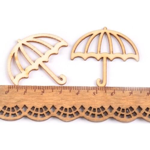 30Pcs Home Art Decoration Umbrella Pattern Natural Wood Crafts Making Scrapbooking DIY Handmade Wooden Accessories 39x40mm M1703
