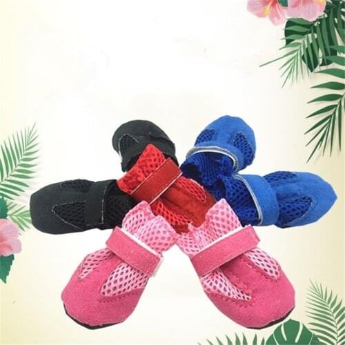 4pcs/set Casual Anti-Slip Small Dog Shoes Cute Pet Shoes Spring Summer Breathable Mesh Cat Puppy Sneakers