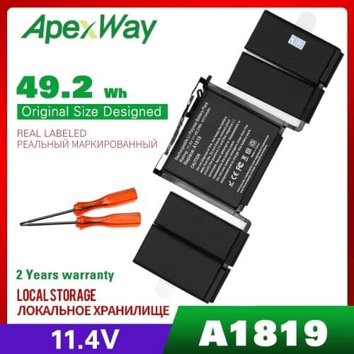 11.4V 49.2Wh Apexway A1819 Laptop Battery for Apple Macbook Pro 13'' Touch Bar A1706 2016year With Tools Screwdriver Battery