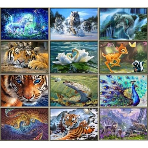 5D DIY Full Drill Diamond Painting Wolf Animals Diamond Embroidery Diamond Mosaic Cross Stitch Christmas Rhinestone Home Decor