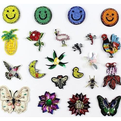 3D Handmade Rhinestone beaded Patch for clothes Animal Flower Parches for clothing Sewing on sequin beading cute Applique patch