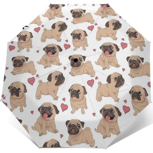 Automatic Umbrella Funny Pugs With Hearts three-fold umbrella women men rain umbrella