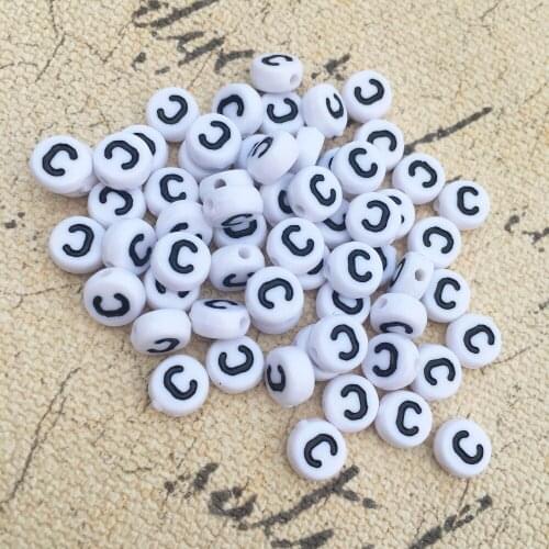 Free Shipping 3600pcs 4*7mm Acrylic Alphabet Beads Flat Round Shape White Color With Black Letters Acrylic Letter C Beads