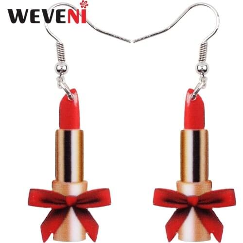 WEVENI Big Long News Acrylic Drop Dangle Lady Lipstick Funny Cute Earrings Style Fashion Jewelry For Girls Women Teen Gift