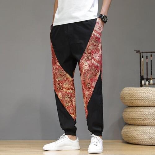 Mens Pants Loose Chinese Style Large Size Harlan Sweatpants Male Casual Pants Fashion Drawstring Pants Four Seasons Commuter
