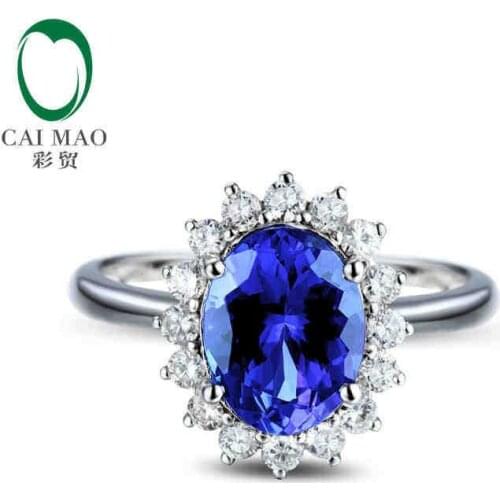 CaiMao 18KT/750 White Gold 2.11 ct Natural IF Blue Tanzanite AAA 0.4 ct Full Cut Diamond Engagement Gemstone Ring Jewelry