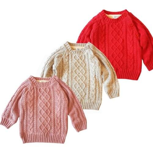 Childrens Thick Sweater 12M to 4T 100% Cotton O-Neck Solid Color Sweater Spring Autumn Winter Girl Boy Childrens Clothing