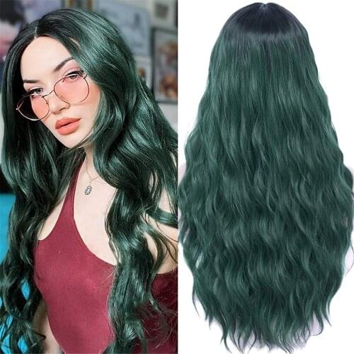 Alynn Long Curly Green Wig Synthetic Hair Body Wave Cute Wig Natural Fashion Heat Resistant Cosplay Wigs For Women Daily Party