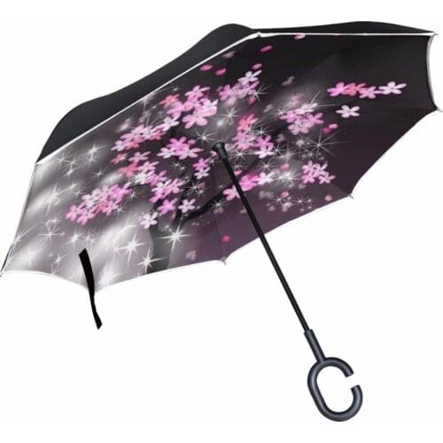 Flower Windproof Reverse Double Layer Inverted Chuva Umbrella Self Stand Rain Protection C-Hook Hands For Car