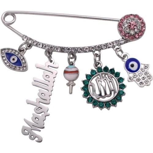 Hamsa hand of fatima muslim Allah Mashallah Turkish evil eye Stainless Steel brooch Baby Pin