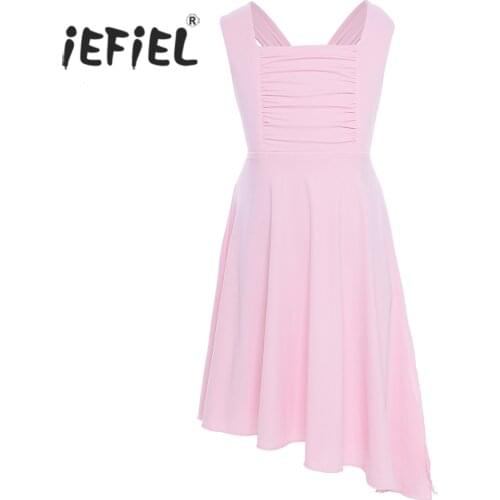 IEFiEL Criss-cross Irregular Split Ballet Dance Ballerina Gymnastics Leotard Dancing Class Dress for Kids Girl Ballet Tutu Dress