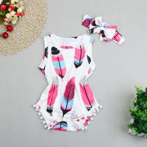 Baby Sets Romper Jumpsuit Infant Kids Baby Girls Sleeveless Feather Romper Jumpsuit+Headband 2PCS Set Kids