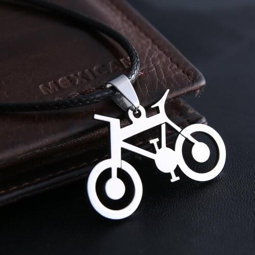 Fashion Stainless Steel Necklace For Women Men Classic Bicycle Silver Color Pendant Necklace Leather Chain Choker Party Jewelry