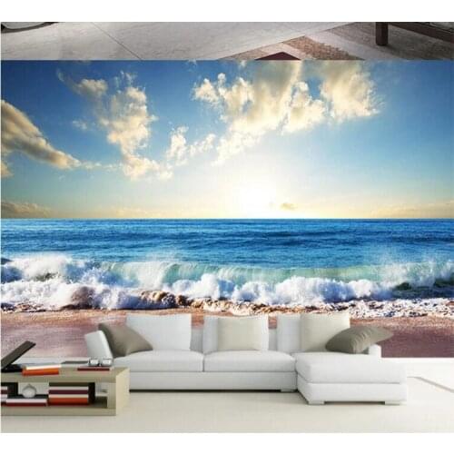 3D Mural Wallpaper Sea Beach Photo Murals Landscape Wallpapers for Sitting Room Papel De Parede Wall Paper Wall Art Decor