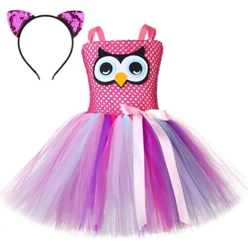 Cute Owl Dresses for Girls Toddler Cartoon Tutu Dress Kids Halloween Carnival Costumes Baby Girl Outfits for Birthday Party