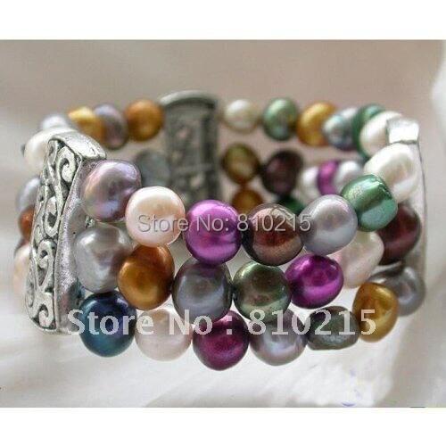 Stretch 8inch AA 8-9MM Multicolor Baroque Shaper Freshwater Pearl Bracelet Beautiful Pearl Jewelry Wholesale New Free Shipping
