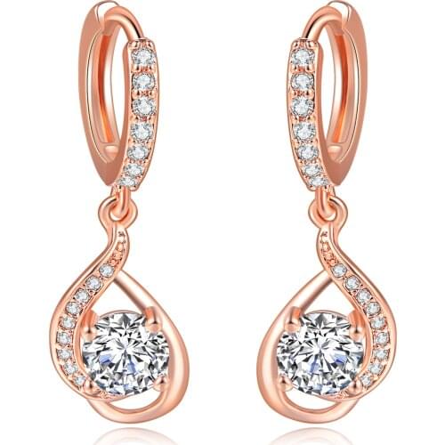 New Classic Spiral Rose Gold Color CZ Cubic Zirconia Dangle Drop Earrings Fashion Engagement Jewelry for Women Gift E685
