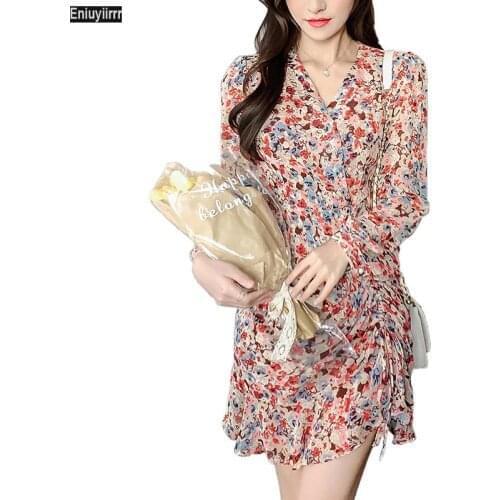 V Neck Floral Print Vintage Dress Hot Sales Women Summer Short Dresses Vestidos