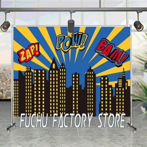 Hero Silhouette City Lights Background Cloth Children Birthday Party Scene Layout Photo Studio Props Vinyl Decoration Backdrop