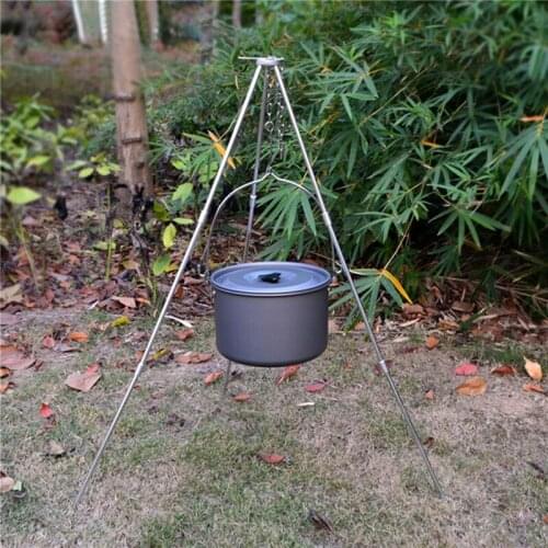 Hanging Picnic Barbecue Bracket Portable 3 Sections Camping Tripod Campfire Cooking Tripod Adjustable Grill Tripod Cooker Stand