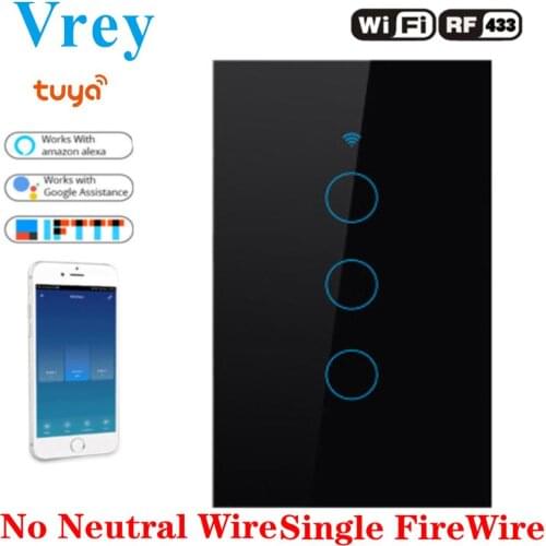 VREY WiFi Smart Touch Switch100V-240v Wall Touch Screen Switch Suppor Remote Control Single Firewire Work Alexa Google Home