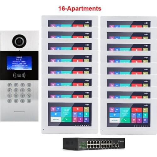 Top Quality Building 16-apartments TCP/IP digital video intercom doorbell touch screen HD video door phone system