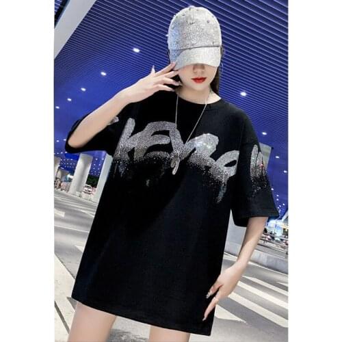 2021 New Large Size Women Summer Length T-shirt Half Sleeve loose Comfortable T-shirt Fashion Summer Short Sleeves black