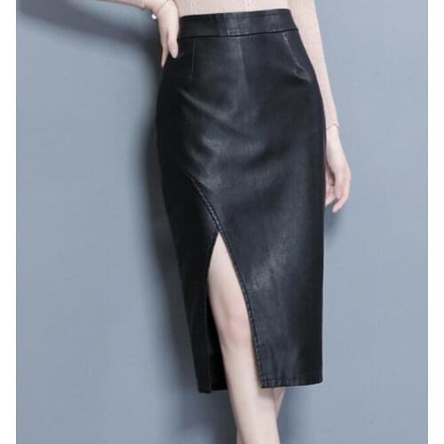 PU Faux Leather Long Skirt For Women Autumn Winter Ladies Elegant Vintage Black Sexy Bodycon Pencil Skirt Femme Plus Size 4XL