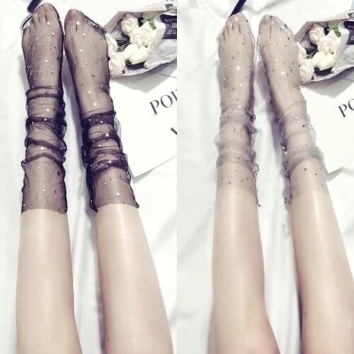 Womens Shiny Star And Moon Ankle Socks Sexy Soft Mesh Transparent Elastic Sheer