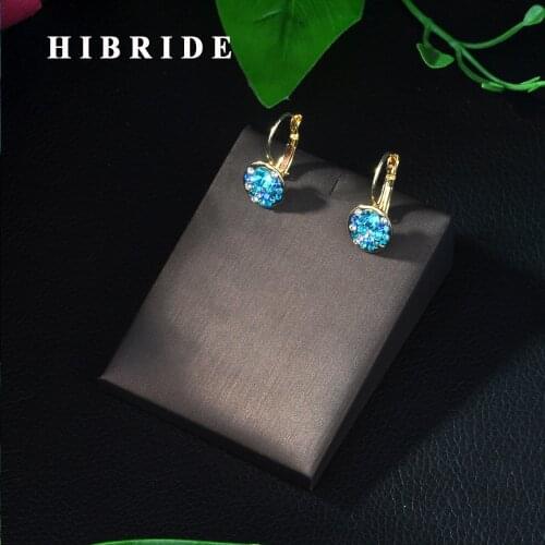 HIBRIDE Trendy Hoop Earrings Red/Blue Cubic Zirconia Gold Color Wedding Party Earrings For Women Engagement Gifts E-31