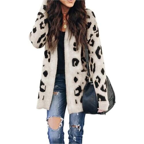 Merry Pretty Leopard Autumn Winter Women Casual Long Sleeve Knitted Cardigans Crochet Ladies Sweaters Coat Fashion Women Outwear