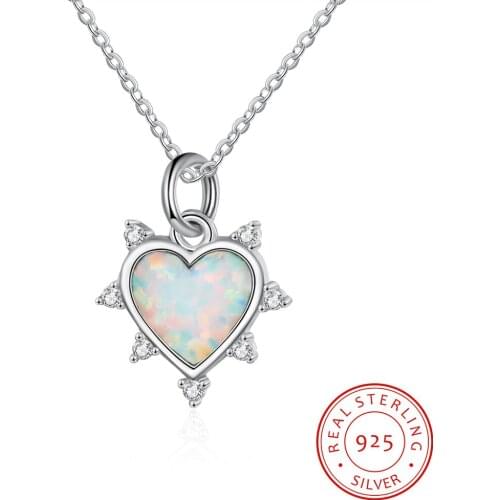 Forever Love Heart Women Necklaces 925 Sterling Silver Opal Pendant Necklaces Cubic Zirconia Fine Jewelry Gifts for Girls Mom