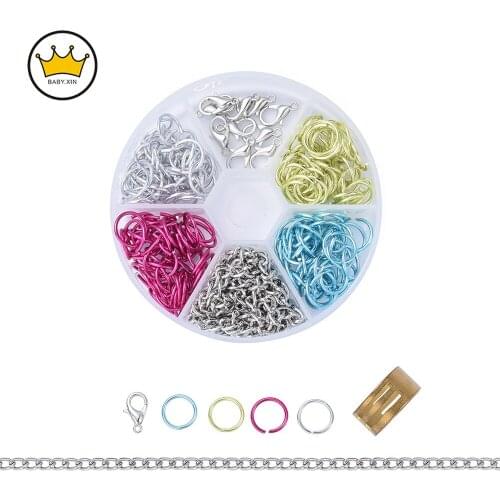 1 Box of DIY Jewelry Accessories Colorful Aluminum Circle Lobster Clasp Extended Chain Kit jewelry making supplies