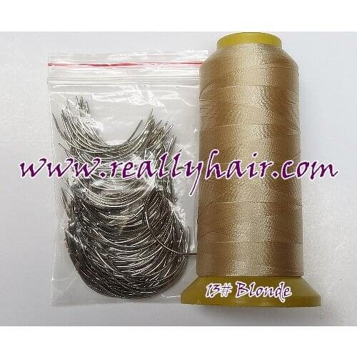 1 Roll Blonde hair weaving thread/ Nylon Thread and 150pcs weaving needles C type needles 3 types weaving needle as gift