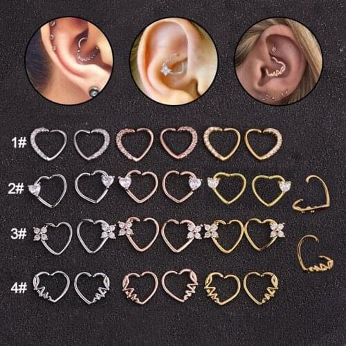 1PC Heart Nose Ring For Women Nostril Hoop Body Piercing Jewelry Helix Cartilage Tragus Ring
