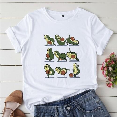 100% Cotton Breathable Sweat Kawaii Cartoon Avocado Short Sleeve T-shirt Graphic Tops Female Tee Summer Women T-shirts Tops