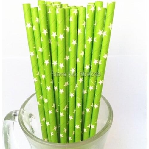 100pcs Mixed Colors White Star Printed Lime Green Paper Straws, Buy Cheap Cute Party Supplies Paper Drinking Straws in Bulk