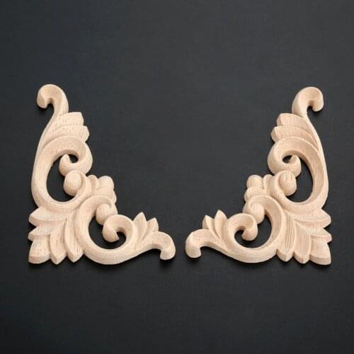 2pcs/1 pair 11*6cm Unpainted Woodcarving Corner Decal Corner Onlay Applique Frame Home Furniture Wall Cabinet Door Decor Crafts
