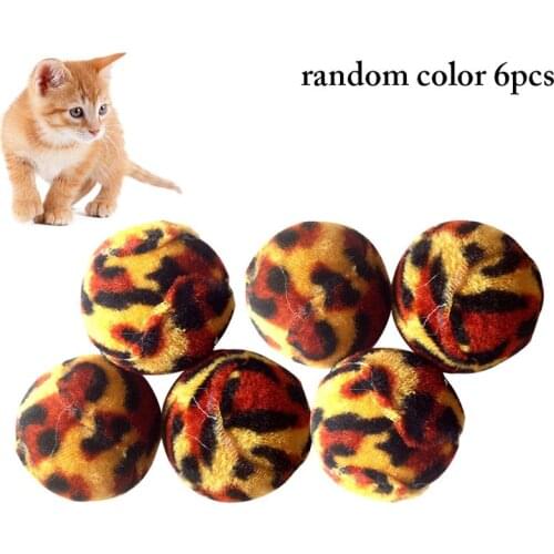 6PCS Cat Plush Pompom Toys Mini Leopard Print Ball Toy Cat Balls Toy Kitten Chewing Toys Cat Toy Interactive Toys Legendog