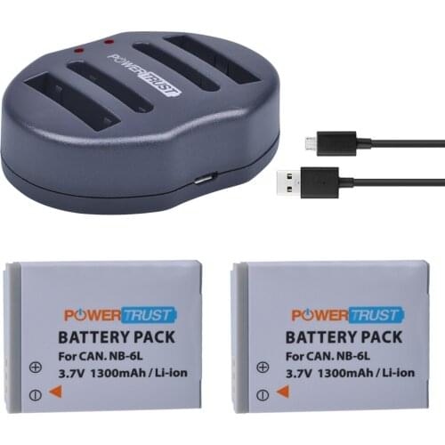 2Pcs 1300mAh NB-6L NB6L NB 6L Camera Battery + Dual USB Charger for Canon IXUS 310 SX275 SX280 SX510 200 105 210 300 S90 S95